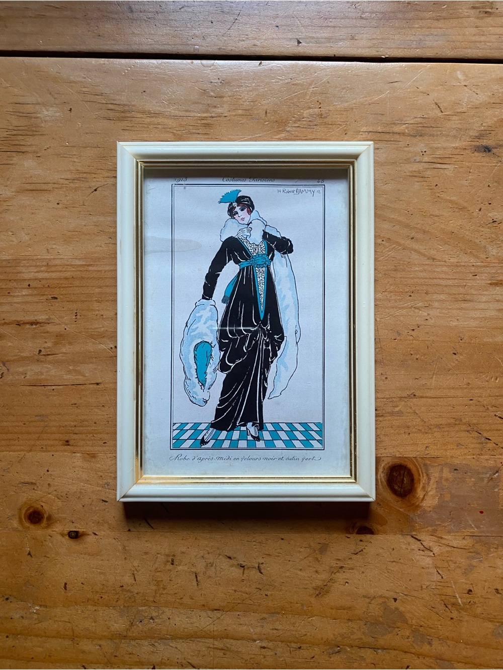 Framed Vintage Fashion Art Print in Black and Teal